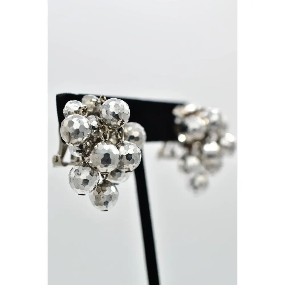Laguna Vintage Clip On Crystal Earrings Silver Disco Chandelier Signed 50s BinBK